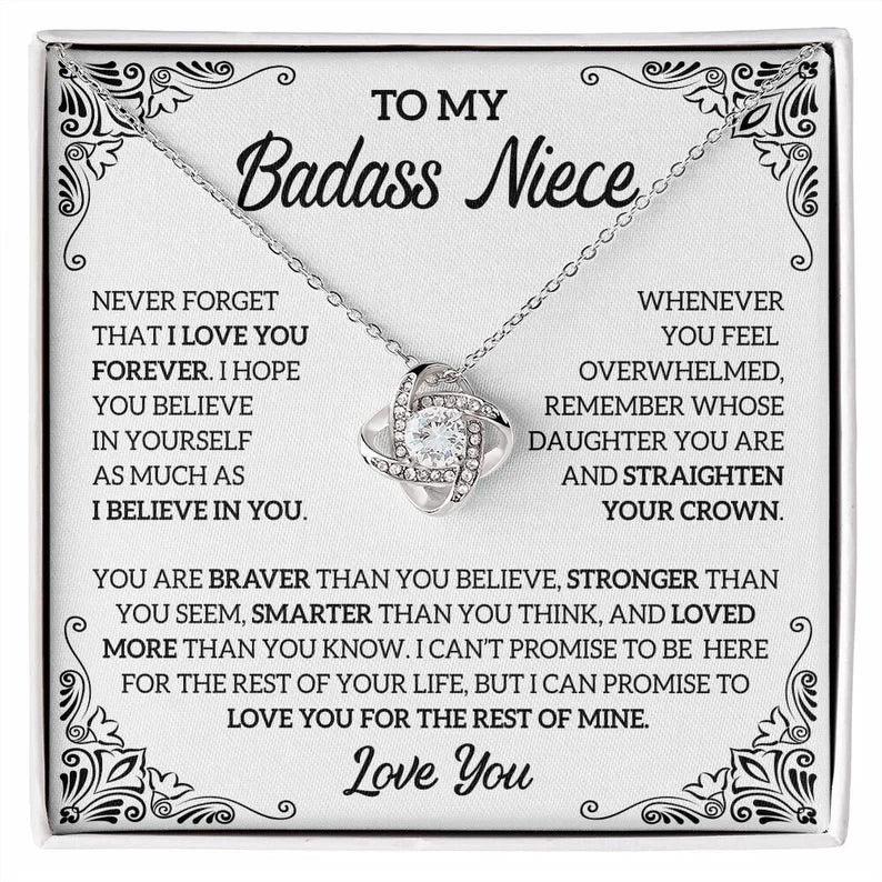 To My Badass Niece Necklace/ Love Knot Necklace/ Badass Niece Gift