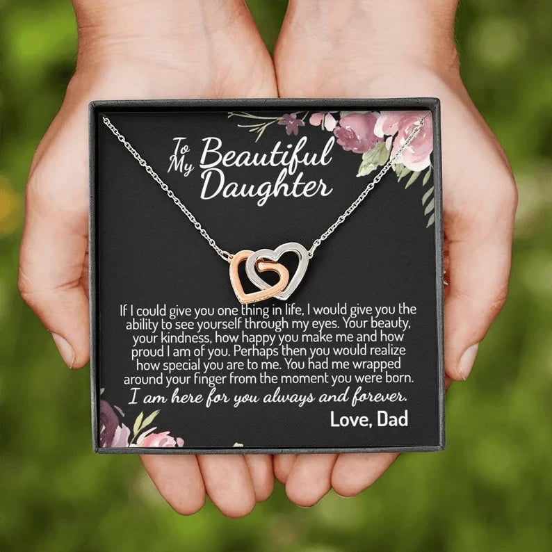To My Daughter Interlocking Hearts Necklace/ Father to Daughter Gift/ Birthday Gift To Daughter