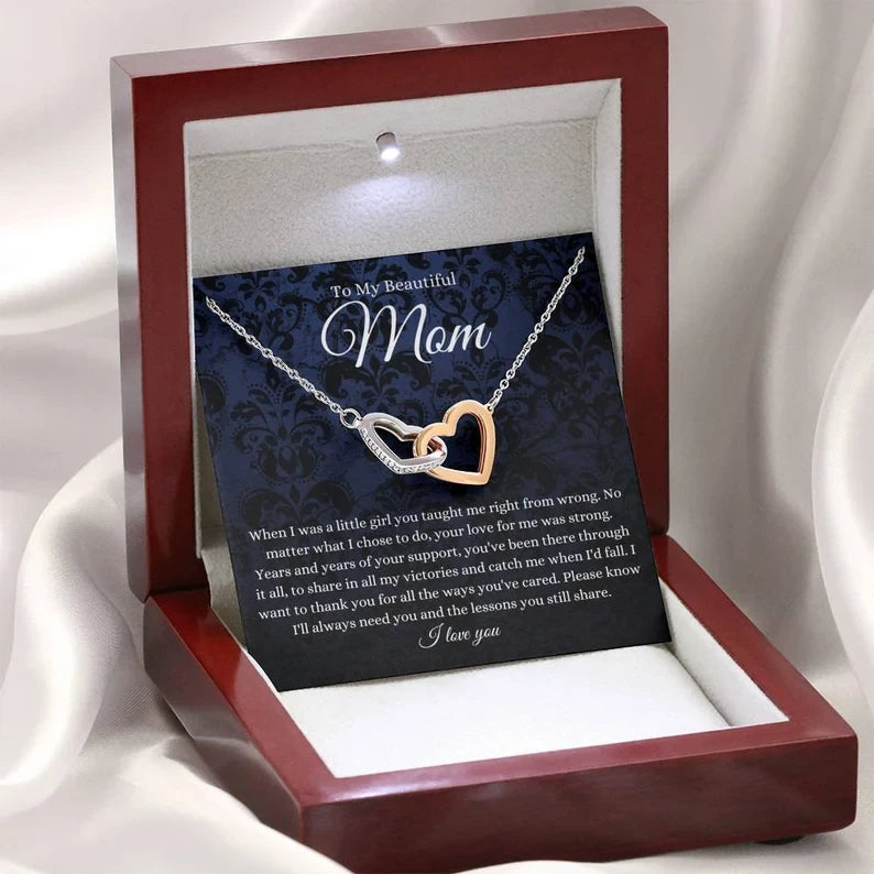 To My Beautiful Mom necklace/ Mother Gift Jewelry/ Interlocking Hearts Gift For Mom From Daughter