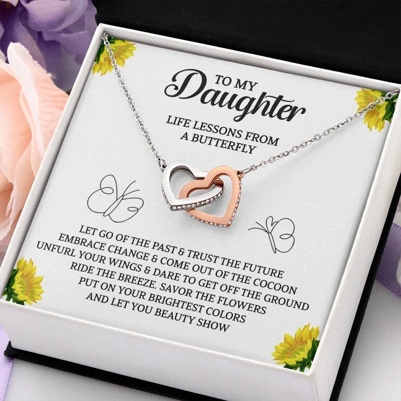 To My Daughter necklace/ Daughter Gift/ Interlocking Hearts Necklace