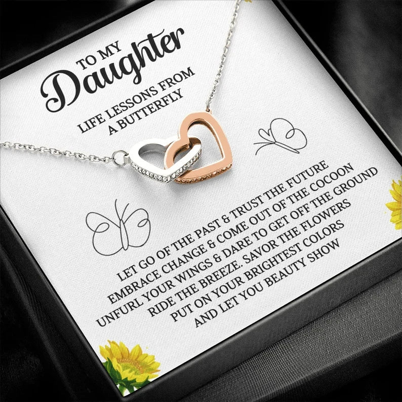To My Daughter necklace/ Daughter Gift/ Interlocking Hearts Necklace