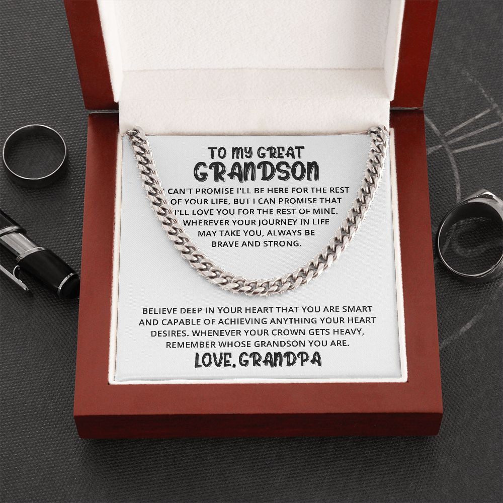 To My Great Grandson - Great Heart Love/ Grandpa - Cuban Link Chain Necklace