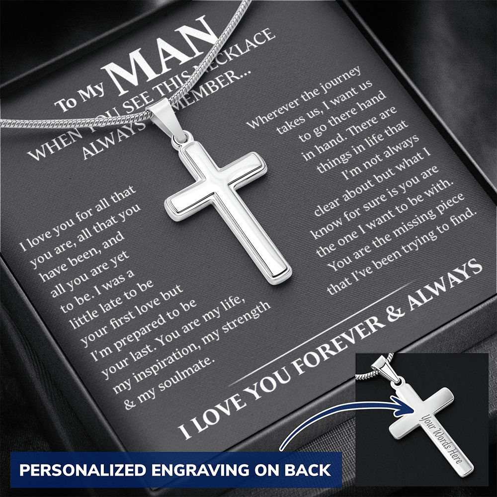 To My Man Necklace - Husband Boyfriend Necklace You are my life/ my inspiration/ my strength & my soulmate Personalized Cross Necklace