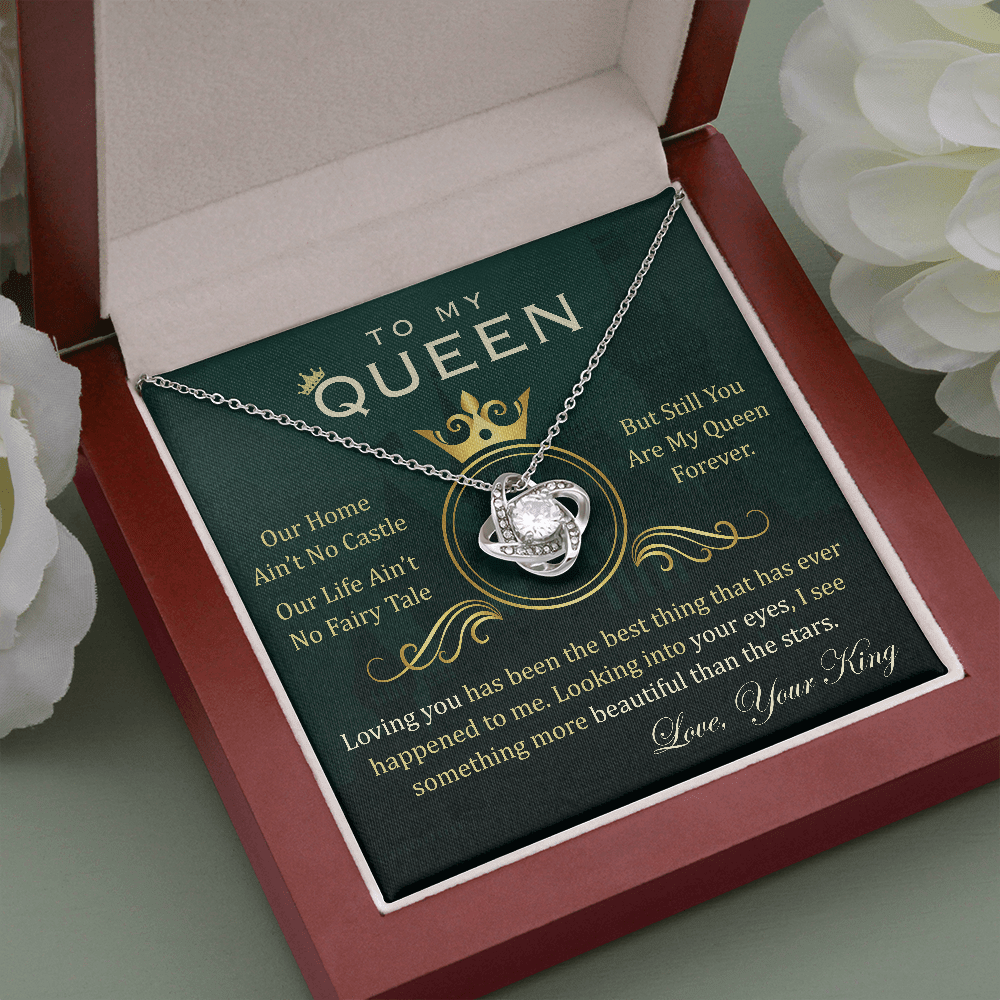 To My Queen Necklace - Anniversary Gift For Wife/ Birthday Gift For Wife/ You Are My Queen Forever Love Knot Necklace For Girlfriend