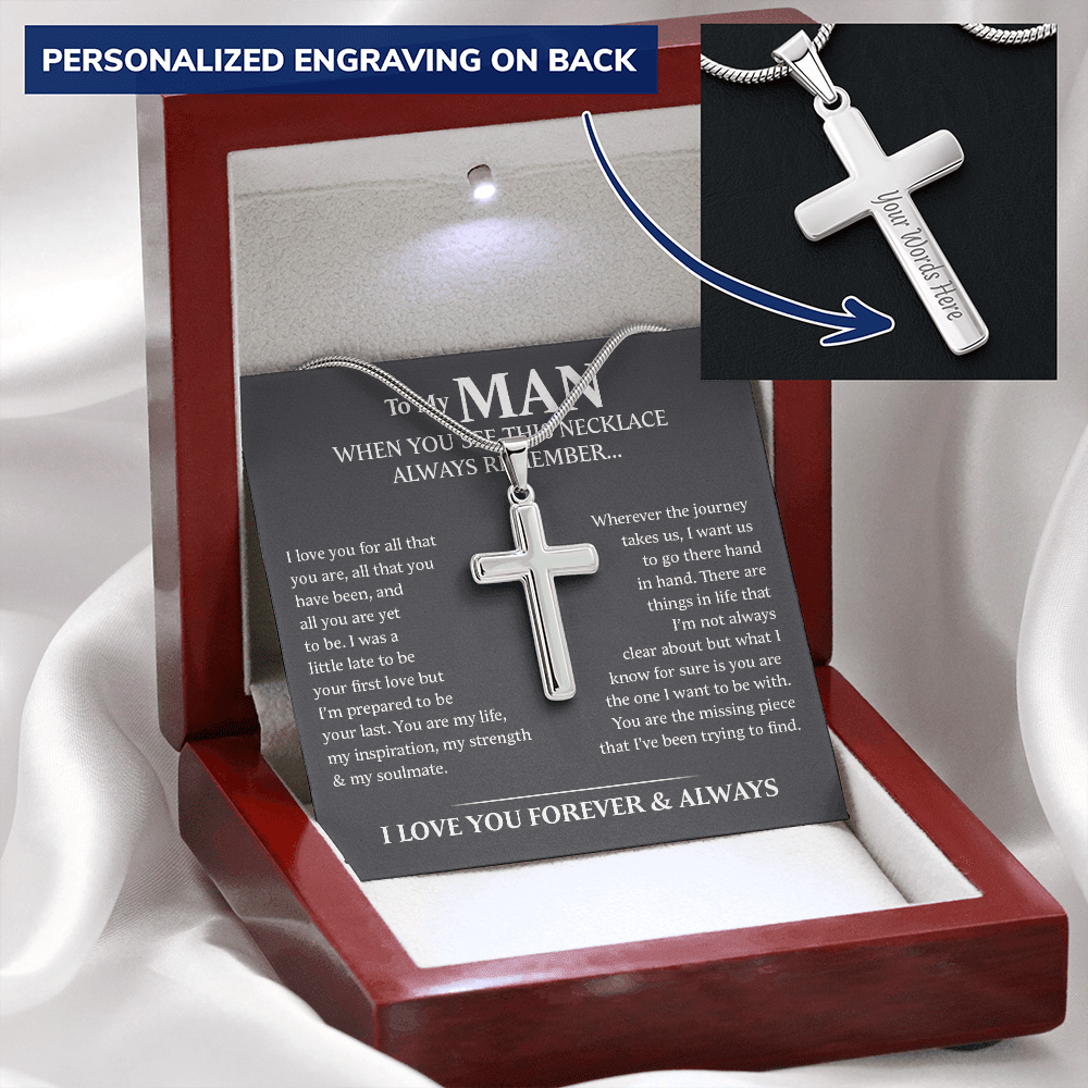 To My Man Necklace - Husband Boyfriend Necklace You are my life/ my inspiration/ my strength & my soulmate Personalized Cross Necklace