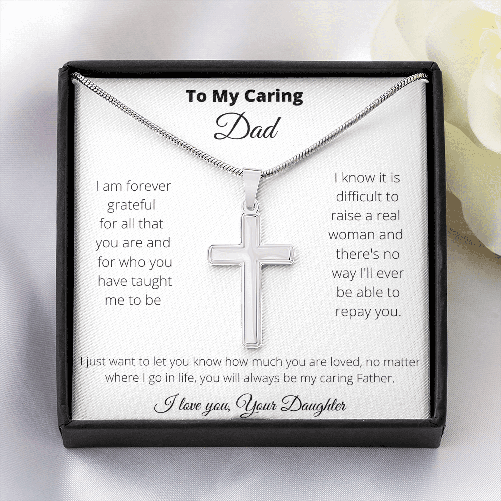 To my Father Caring Dad Stainless Cross Necklace/ Gift For Him/ Birthday Gift