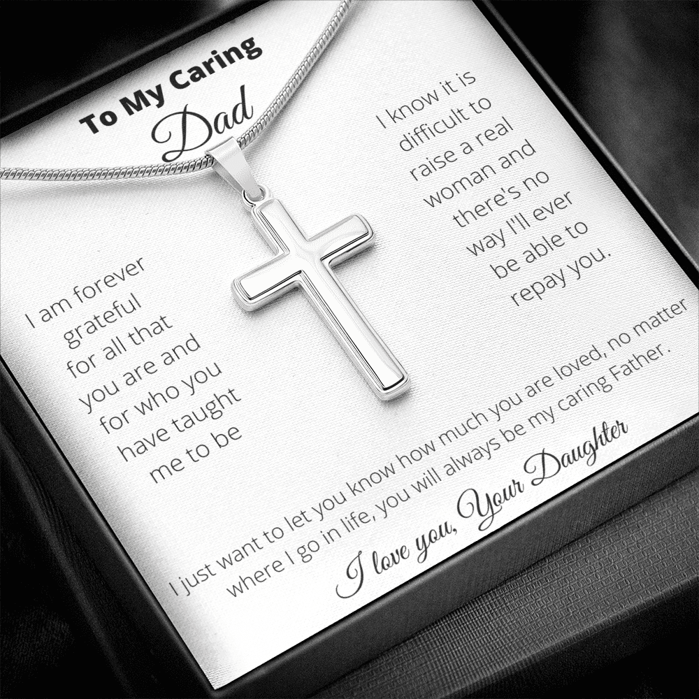To my Father Caring Dad Stainless Cross Necklace/ Gift For Him/ Birthday Gift