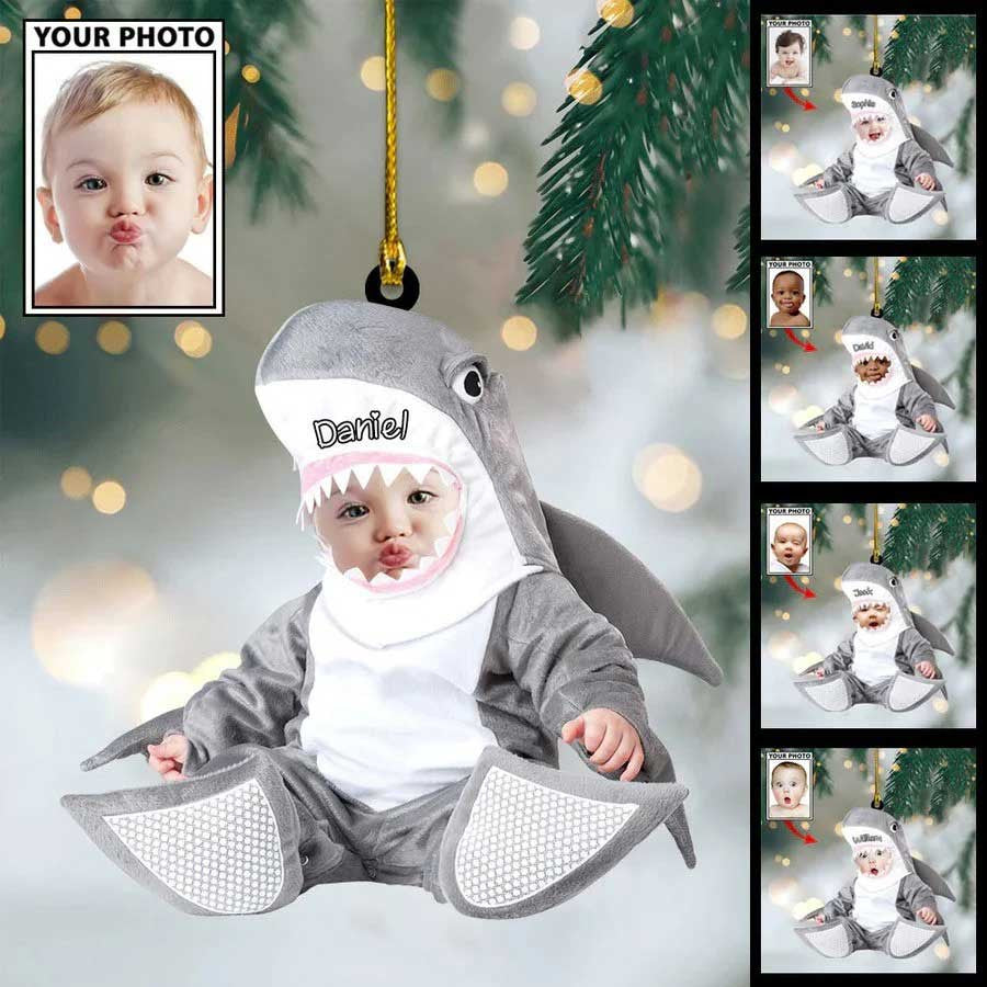 Baby Shark Custom Photo Baby with Name Christmas Ornament/ Gift for Baby