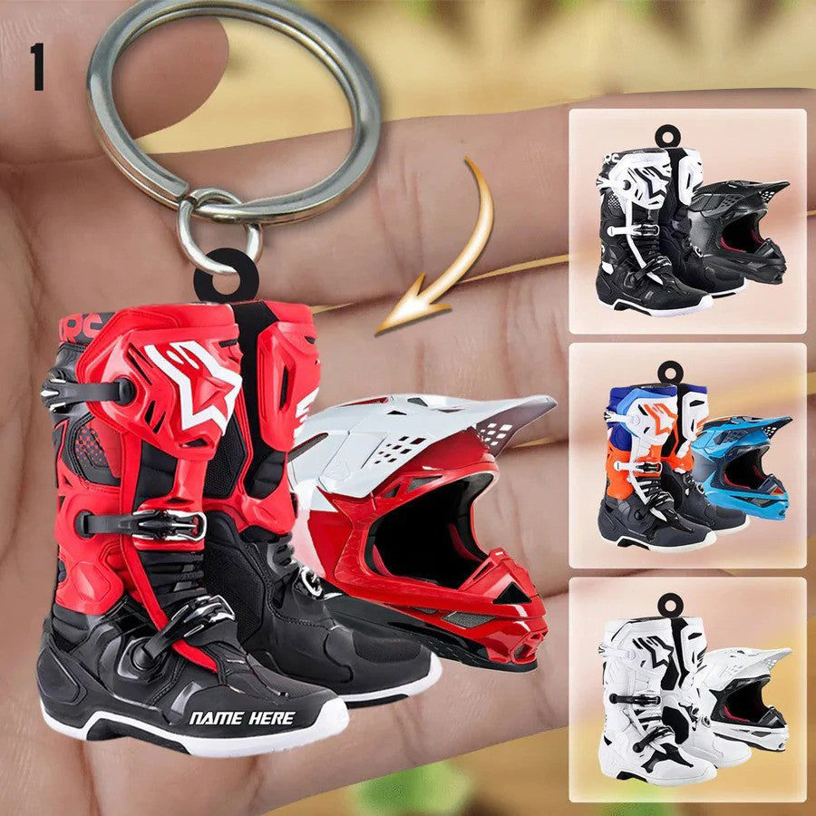 Personalized Motocross Boots Helmet Acrylic Keychain/ Motocross Keychain for Lovers