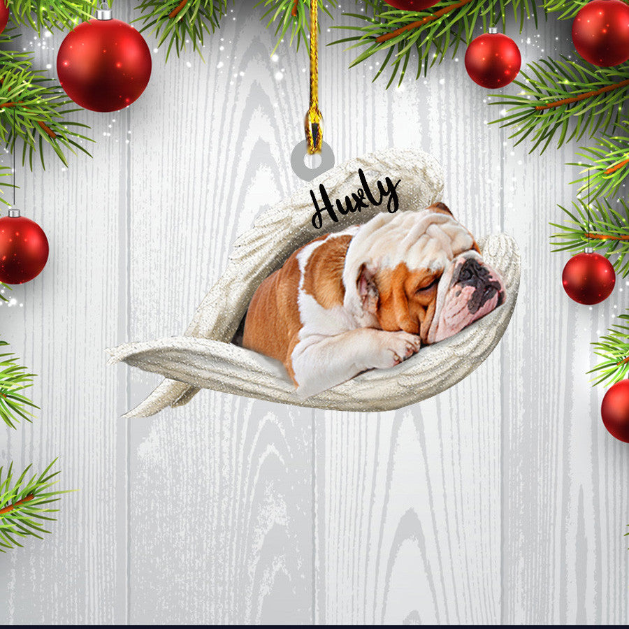 Personalized Bulldog Sleeping Angel Christmas Flat Acrylic Dog Ornament Memorial Dog Gift