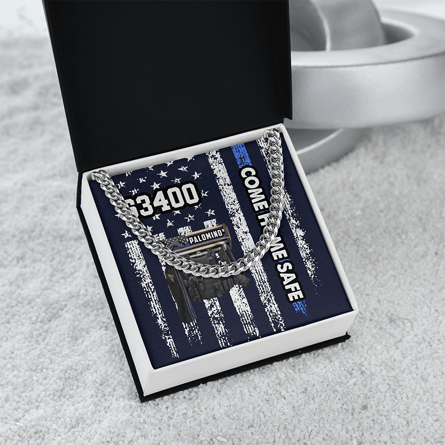 Personalized Police Blue Necklace for Police Man/ Custom Name Police Necklace Gift for Dad/ For Husband