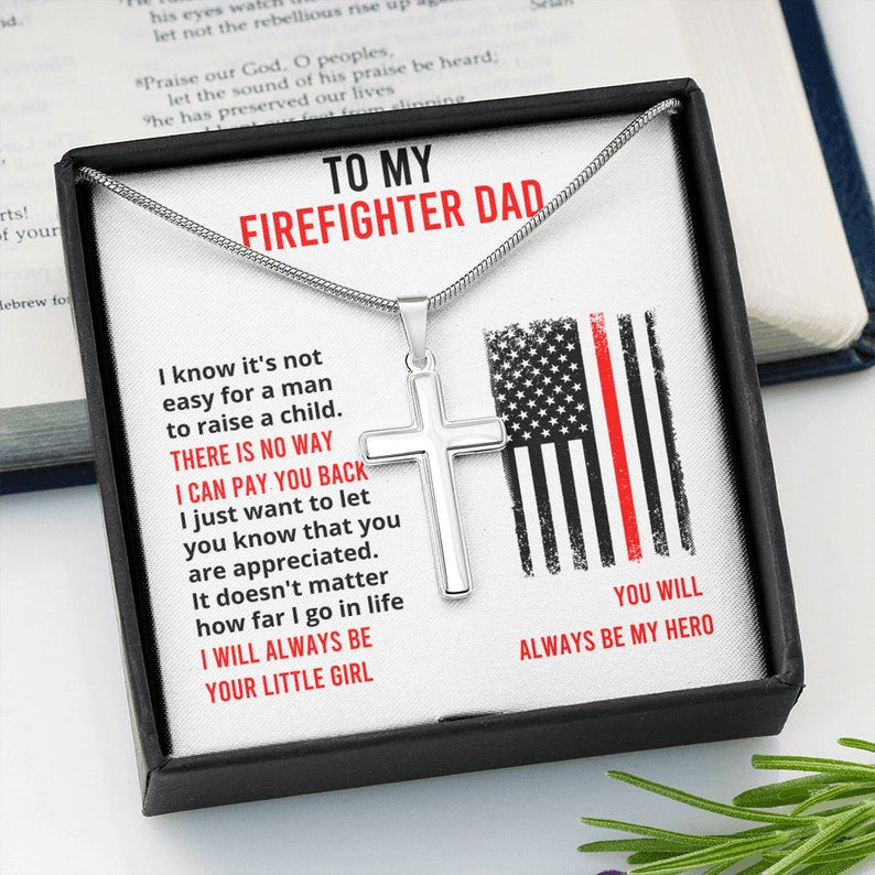 Gift For Firefighter/ Cross Necklace For Firefighter Dad/ Husband Birthday gift for firefighter dad