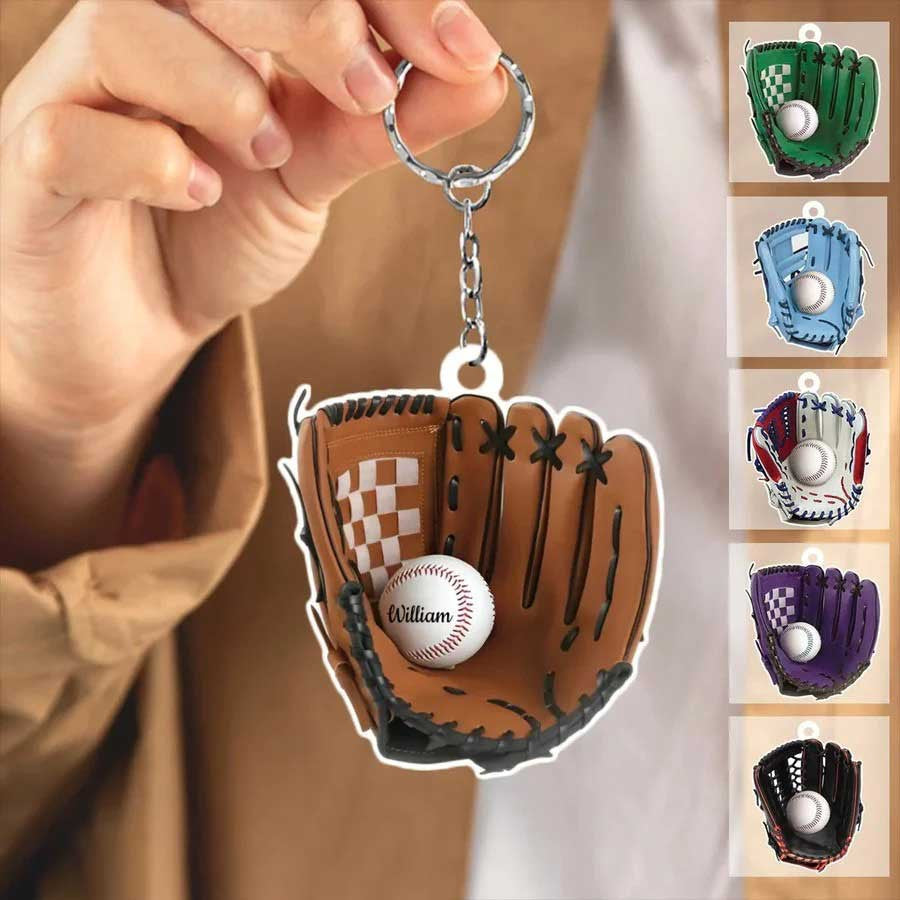 Baseball Gloves Personalized Flat Acrylic Keychain for Baseball Lovers/ Gift for Son