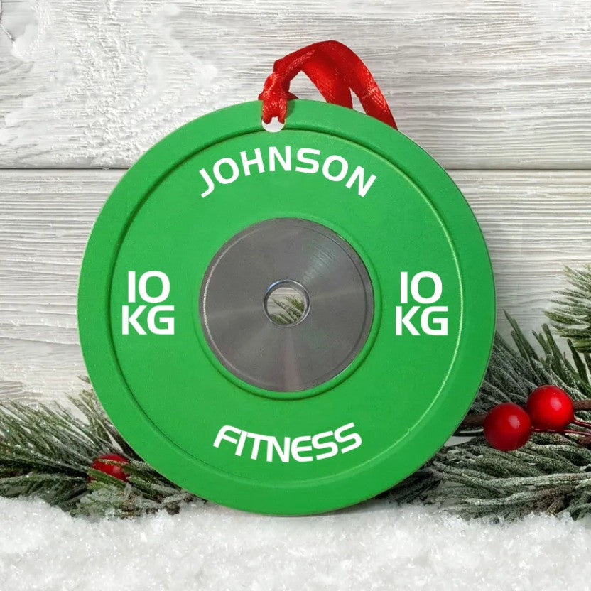 Bumper Plate - Personalized Two-Sided Aluminum Ornament - Christmas Fitness Gym Weightlifting Gift For Gymer/ Weightlifters/ PTs