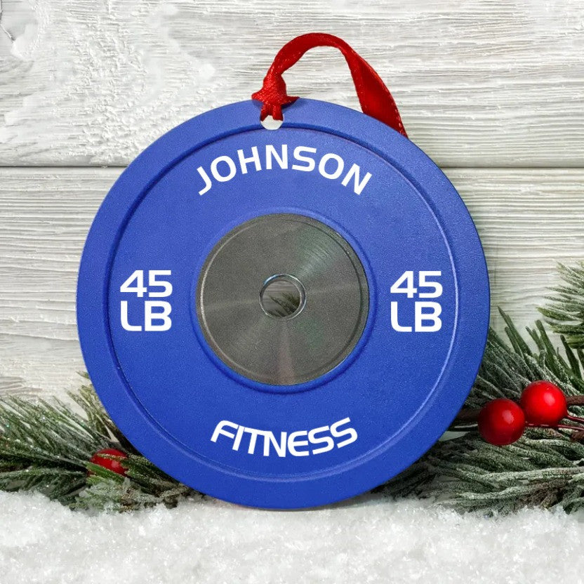Bumper Plate - Personalized Two-Sided Aluminum Ornament - Christmas Fitness Gym Weightlifting Gift For Gymer/ Weightlifters/ PTs