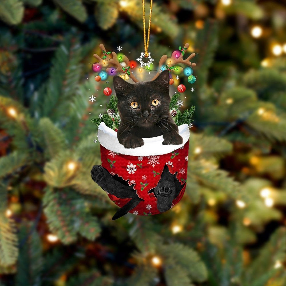 Funny Black Cat In Snow Pocket Christmas Ornament Flat Acrylic Cat Ornament