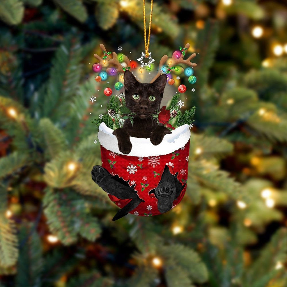 Funny Black Cat In Snow Pocket Christmas Ornament Flat Acrylic Cat Ornament