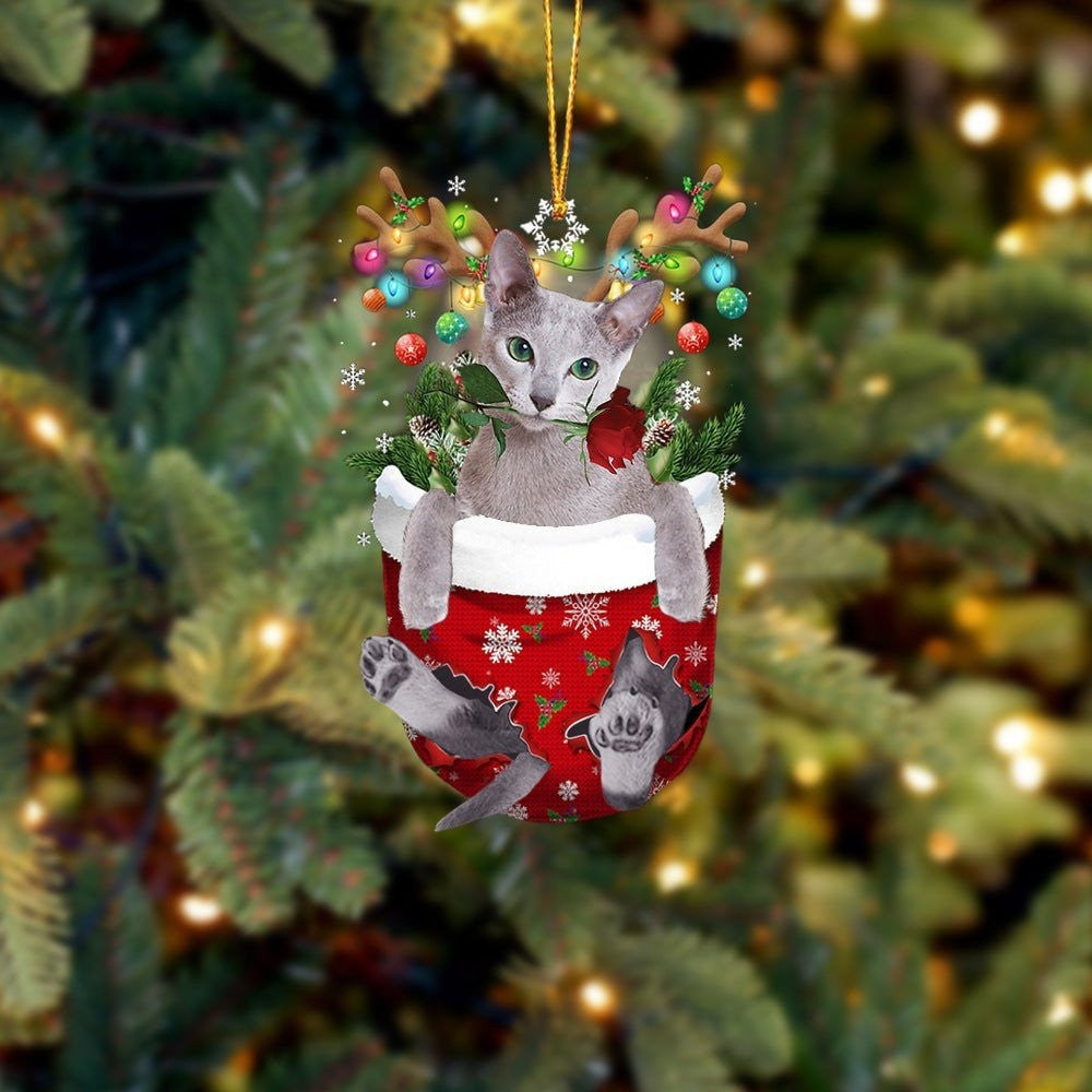 Funny Russian Blue Cat In Snow Pocket Christmas Ornament Flat Acrylic Cat Ornament
