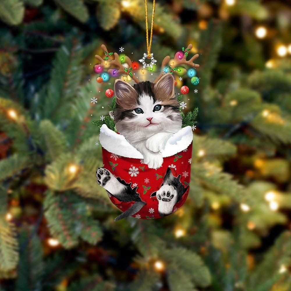 Cute White Kitty In Snow Pocket Christmas Ornament Flat Acrylic Cat Ornaments