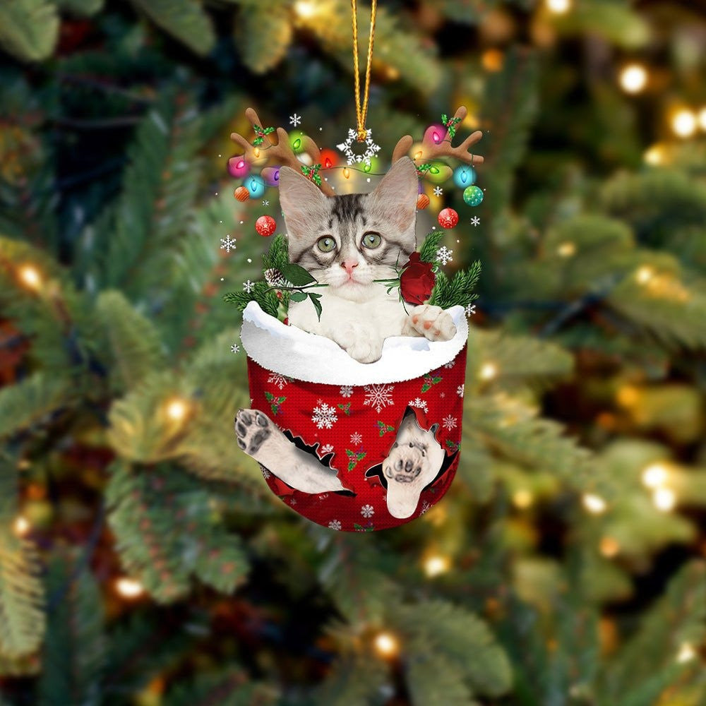 Turkish Angora Cat In Snow Pocket Christmas Ornament Flat Acrylic Cat Ornaments