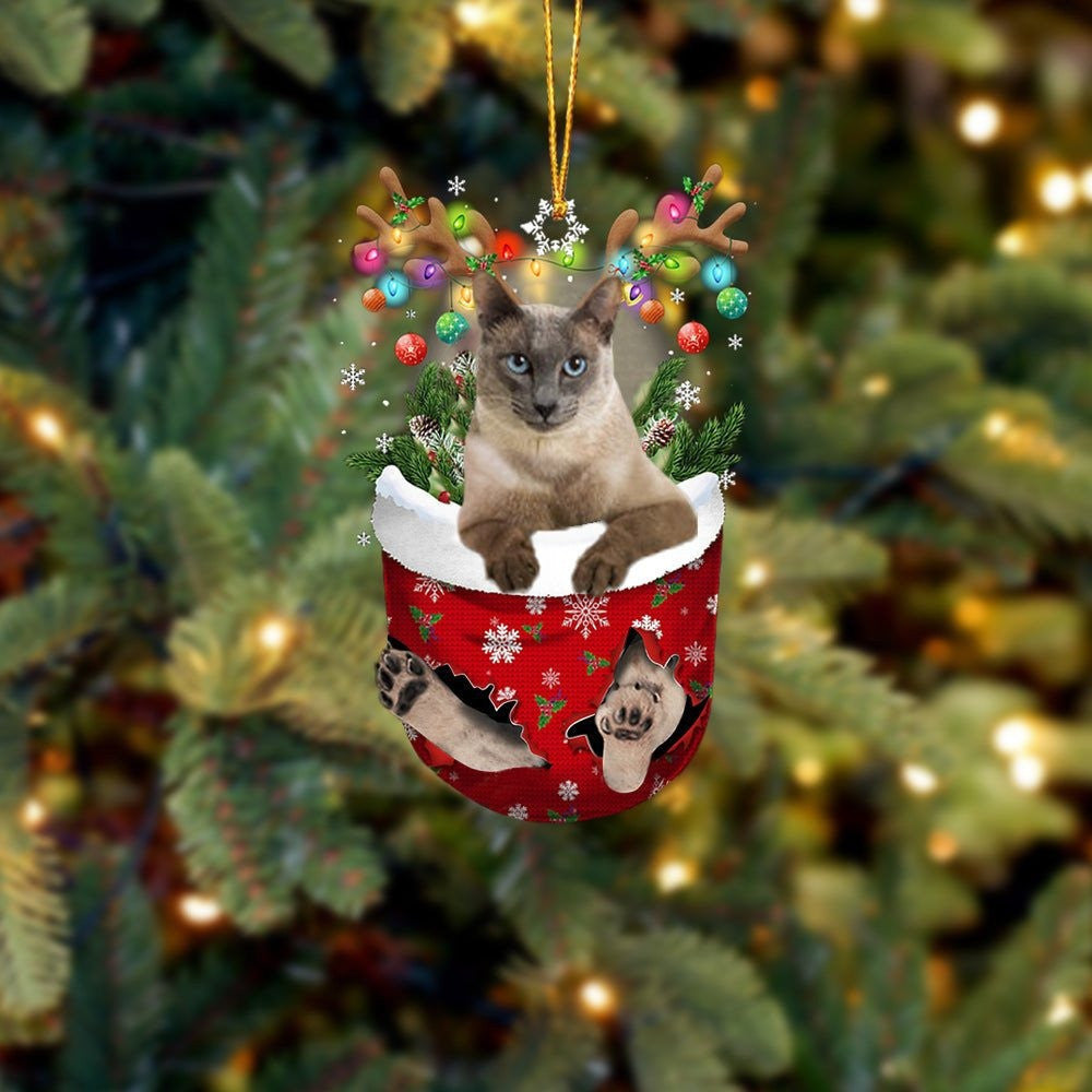 Cat Tonkinese In Snow Pocket Christmas Ornament Flat Acrylic Cat Ornaments