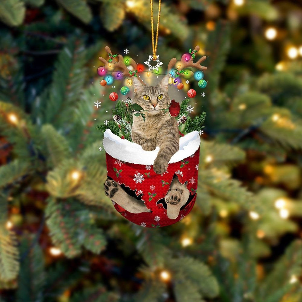 LaPerm Cat In Snow Pocket Christmas Ornament Flat Acrylic Cat Ornaments
