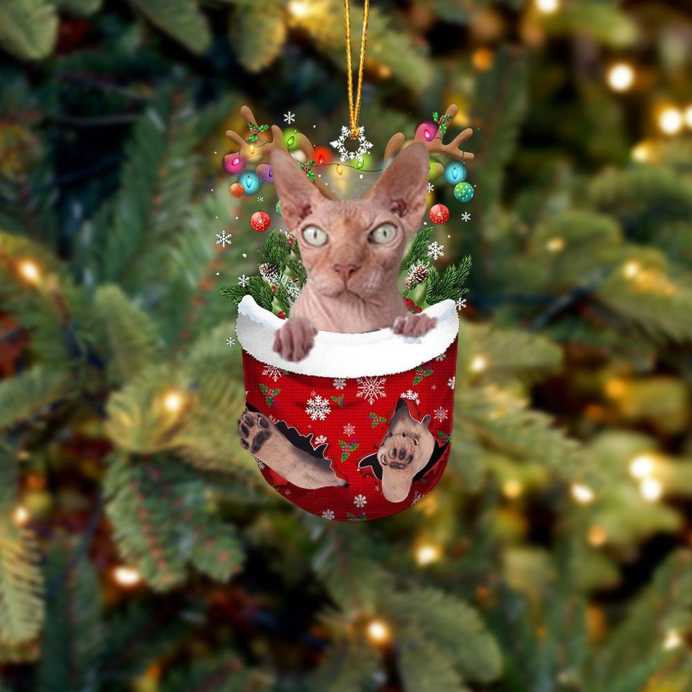 Bambino Cat In Snow Pocket Christmas Ornament Flat Acrylic Cat Ornaments