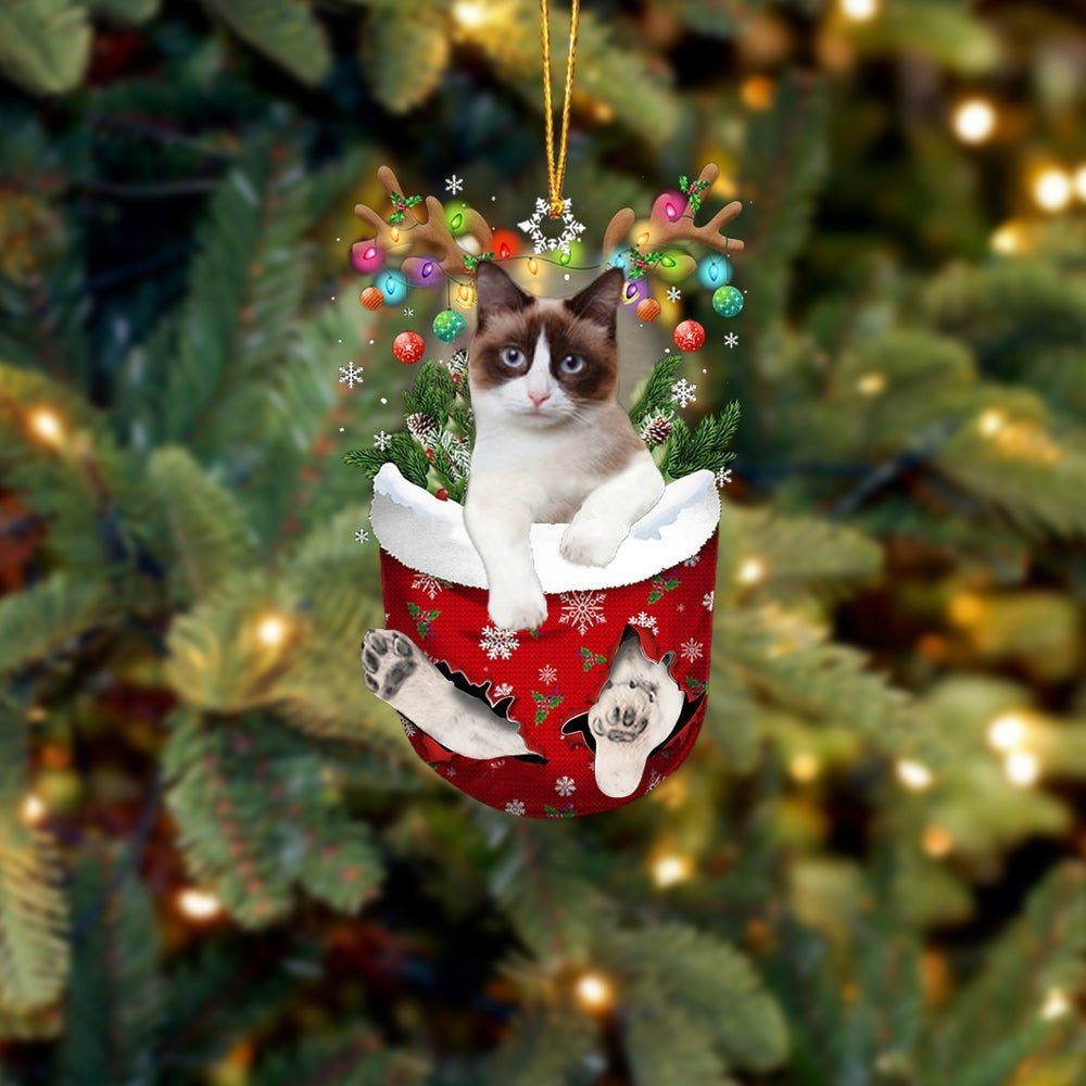 Snowshoe Cat In Snow Pocket Christmas Ornament Flat Acrylic Cat Ornaments
