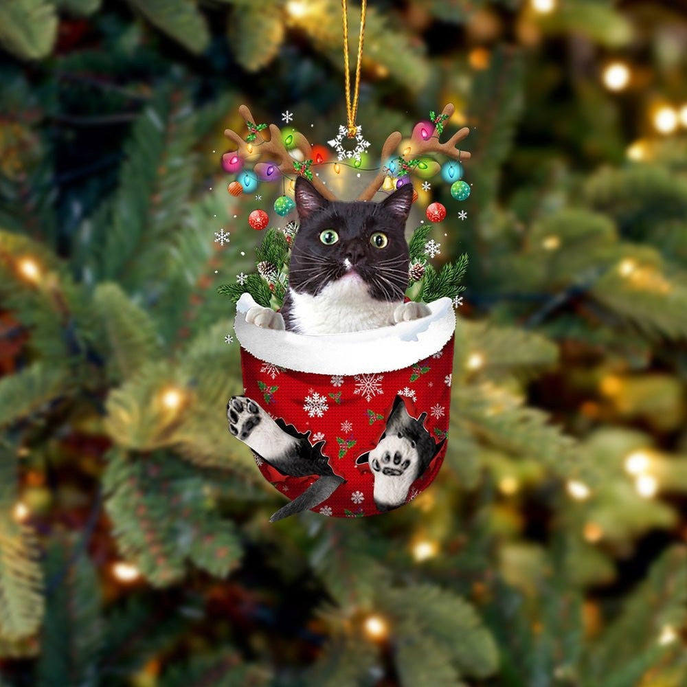 Tuxedo Cat In Snow Pocket Christmas Ornament Flat Acrylic Cat Ornaments