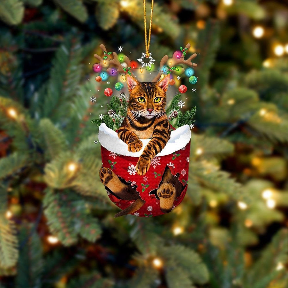 Cat Bengal In Snow Pocket Christmas Ornament Flat Acrylic Cat Ornaments