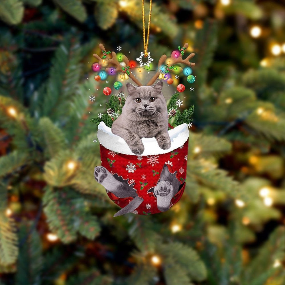 Grey Cat In Snow Pocket Christmas Ornament Flat Acrylic Cat Ornaments