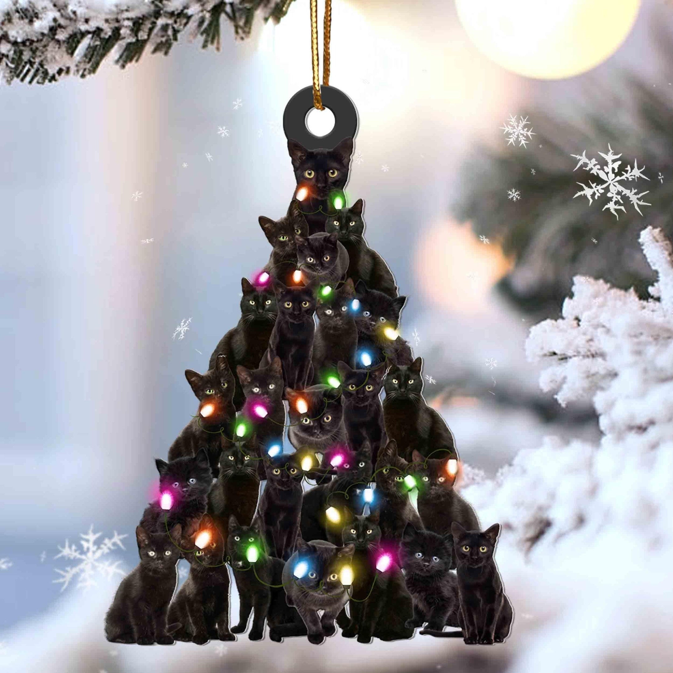Black Cat Christmas Tree Shaped Ornament For Black Cat Lovers Flat Acrylic Ornaments