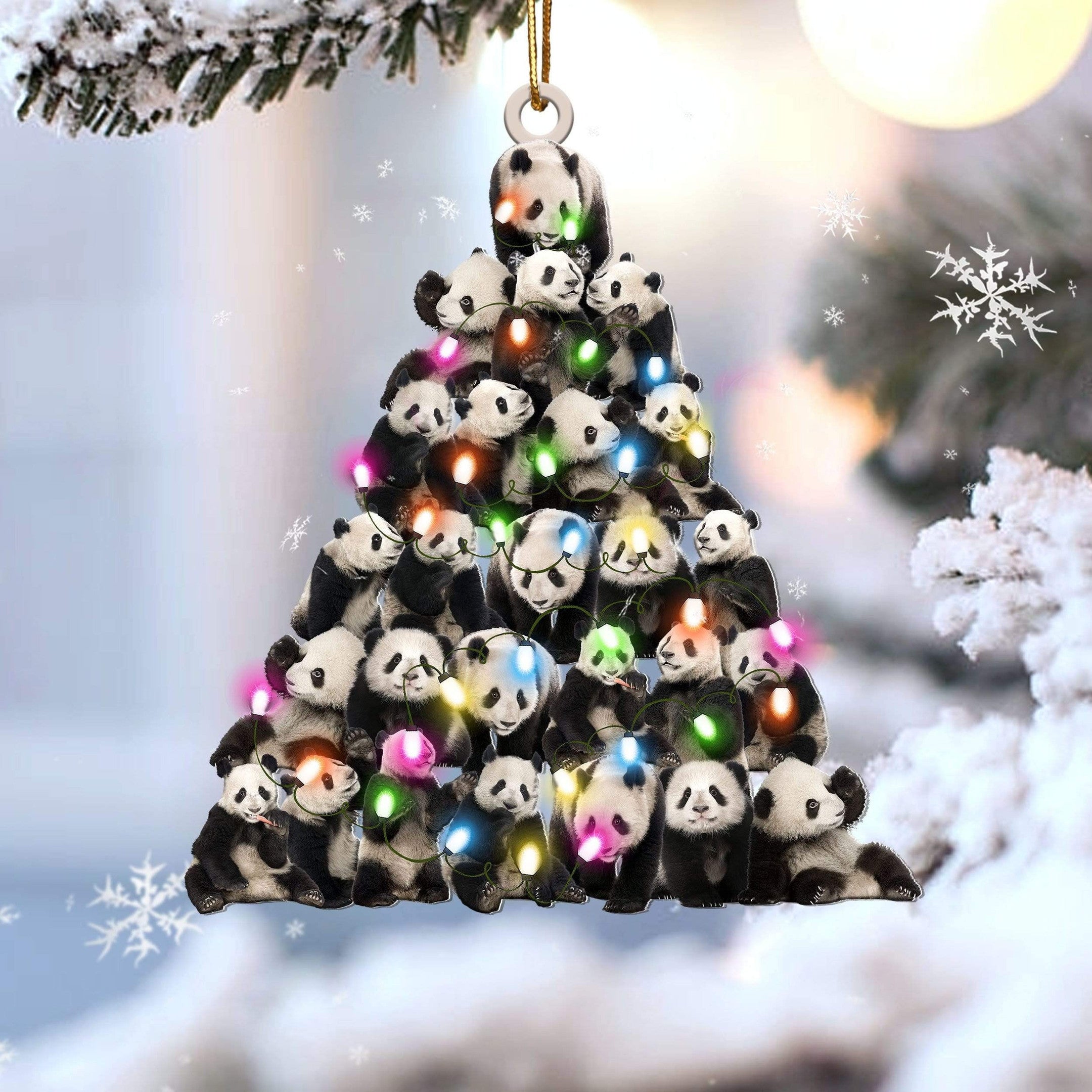 Panda Christmas Tree Shaped Ornament For Panda Lovers Flat Acrylic Ornaments