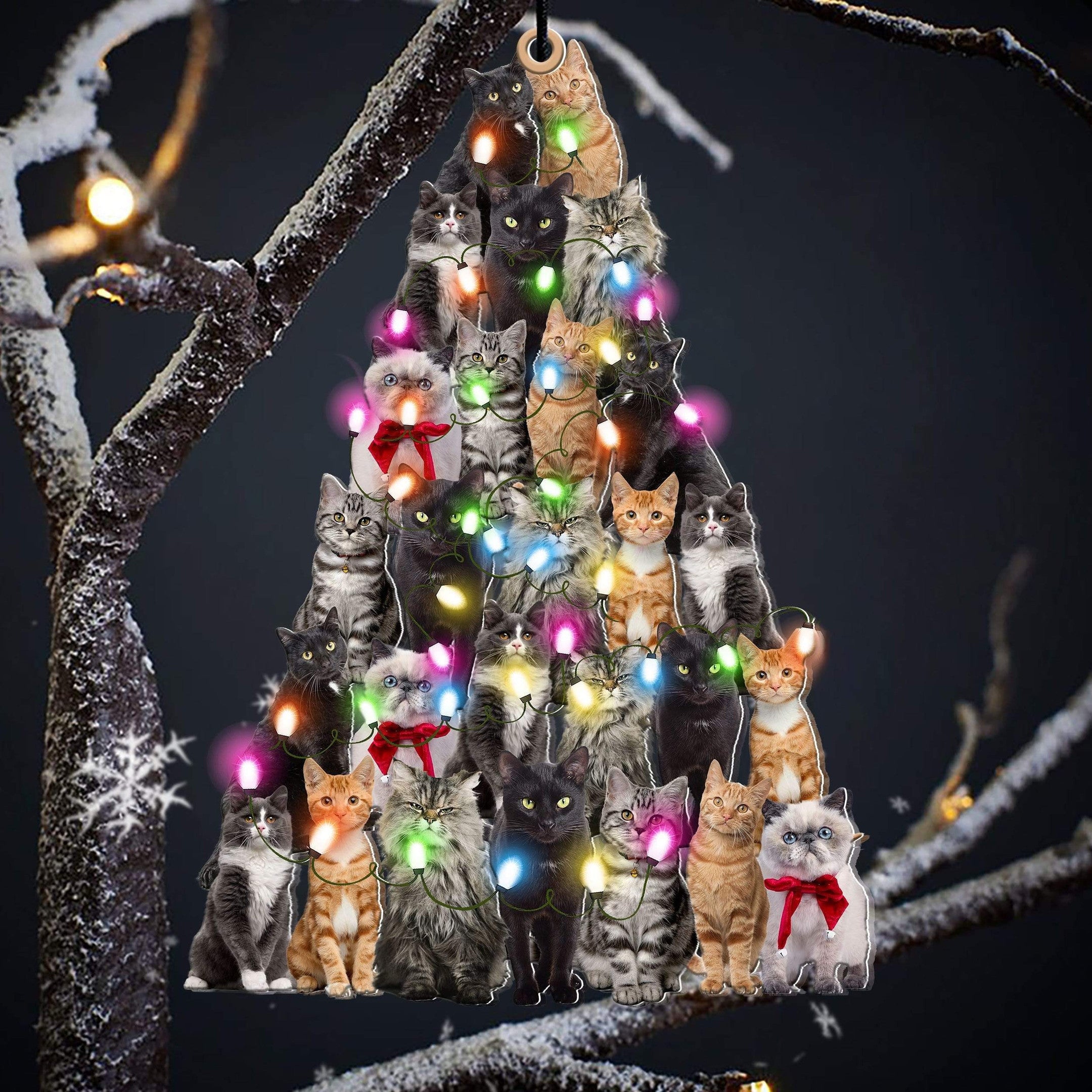 Cat Christmas Tree Shaped Ornament For Cat Lovers Flat Acrylic Ornaments