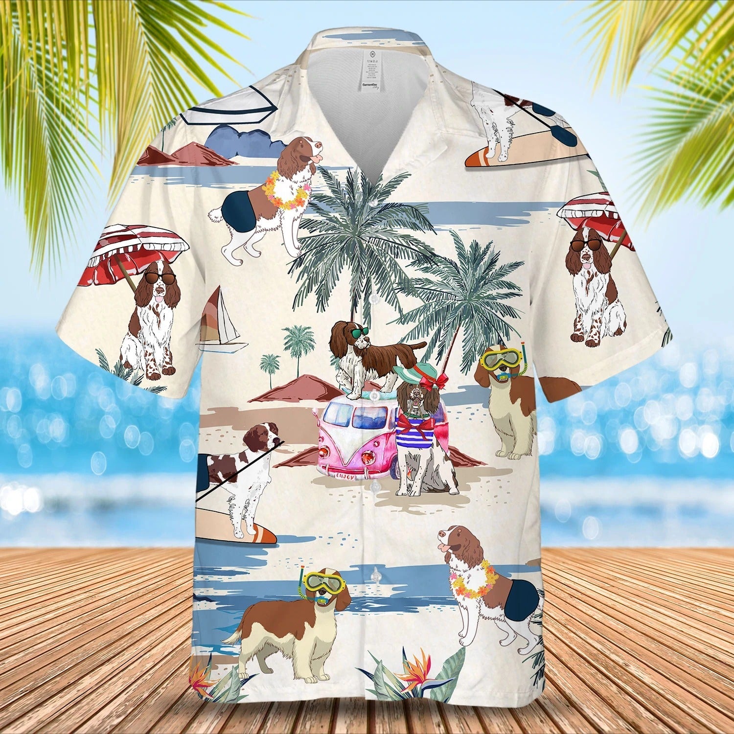 Welsh Springer Spaniel Summer Beach Hawaiian Shirt/ Cool Aloha Beach Shirt For Summer