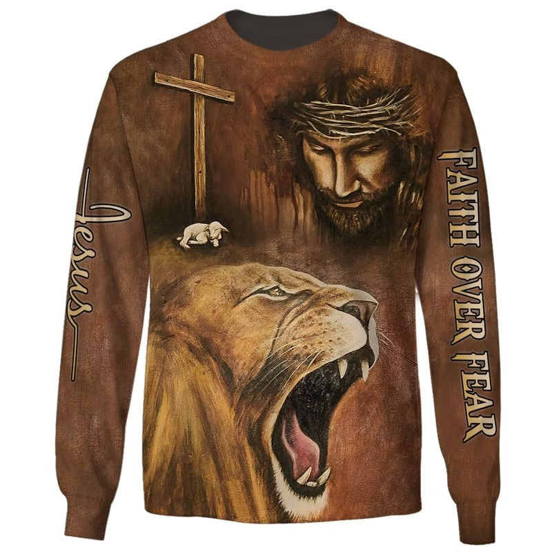 Faith Over Fear Lion And God All Over Print 3D T Shirts/ God 3D Full Print Hoodie Sublimation God Shirts
