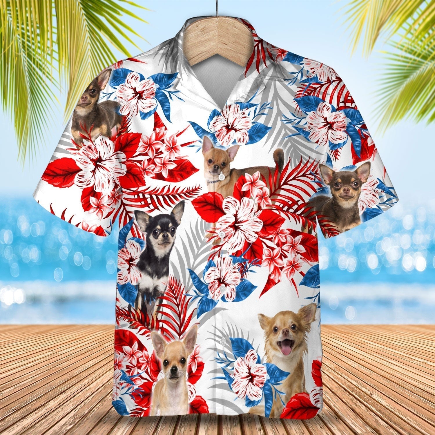 Chihuahua Hawaiian Shirt/ Dog Usa Flower In Hawaii Aloha Shirts For Men And Woman