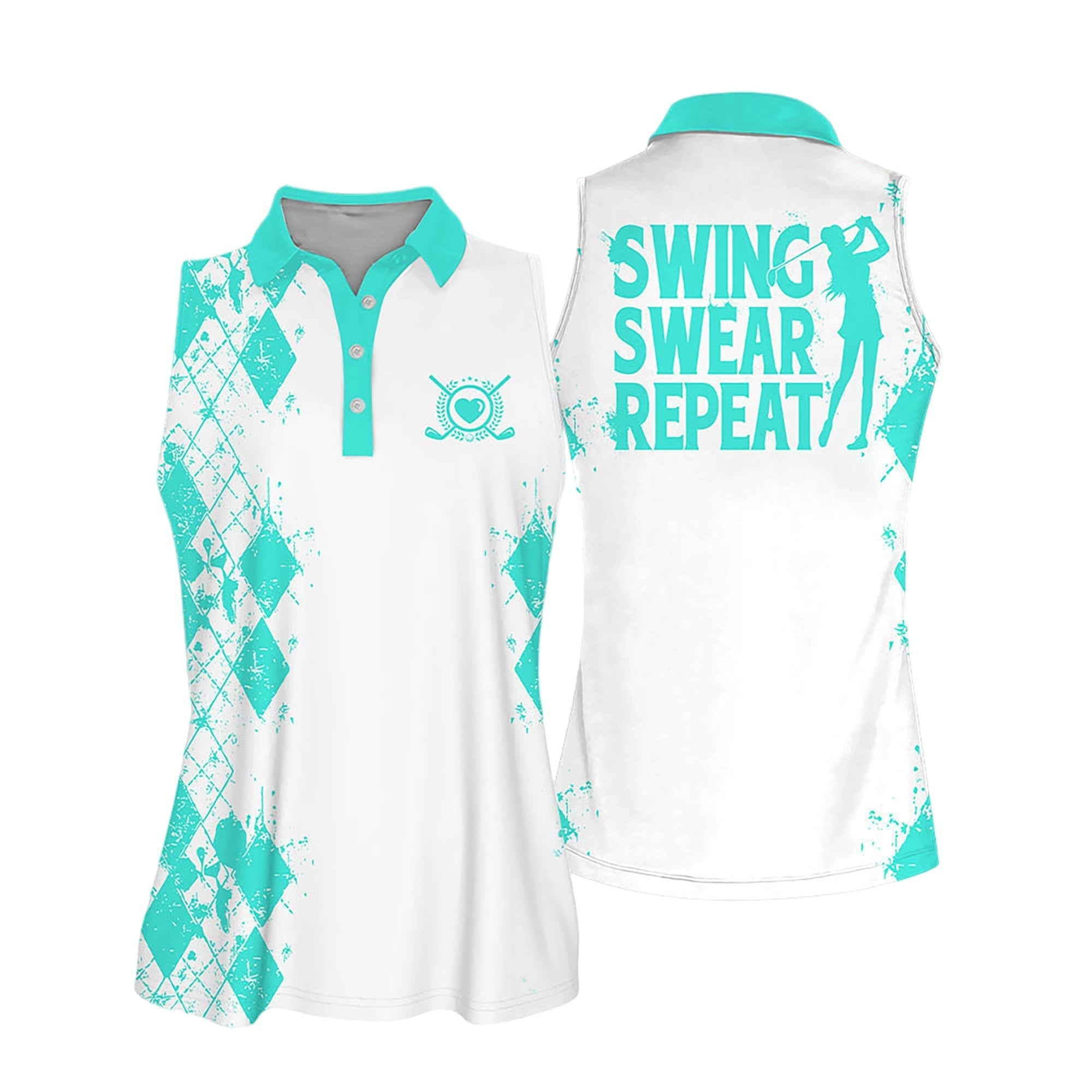 Sleeveless Women Polo Shirt For Ladies Swing Swear Drink Repeat Shirt Love Golf Shirt