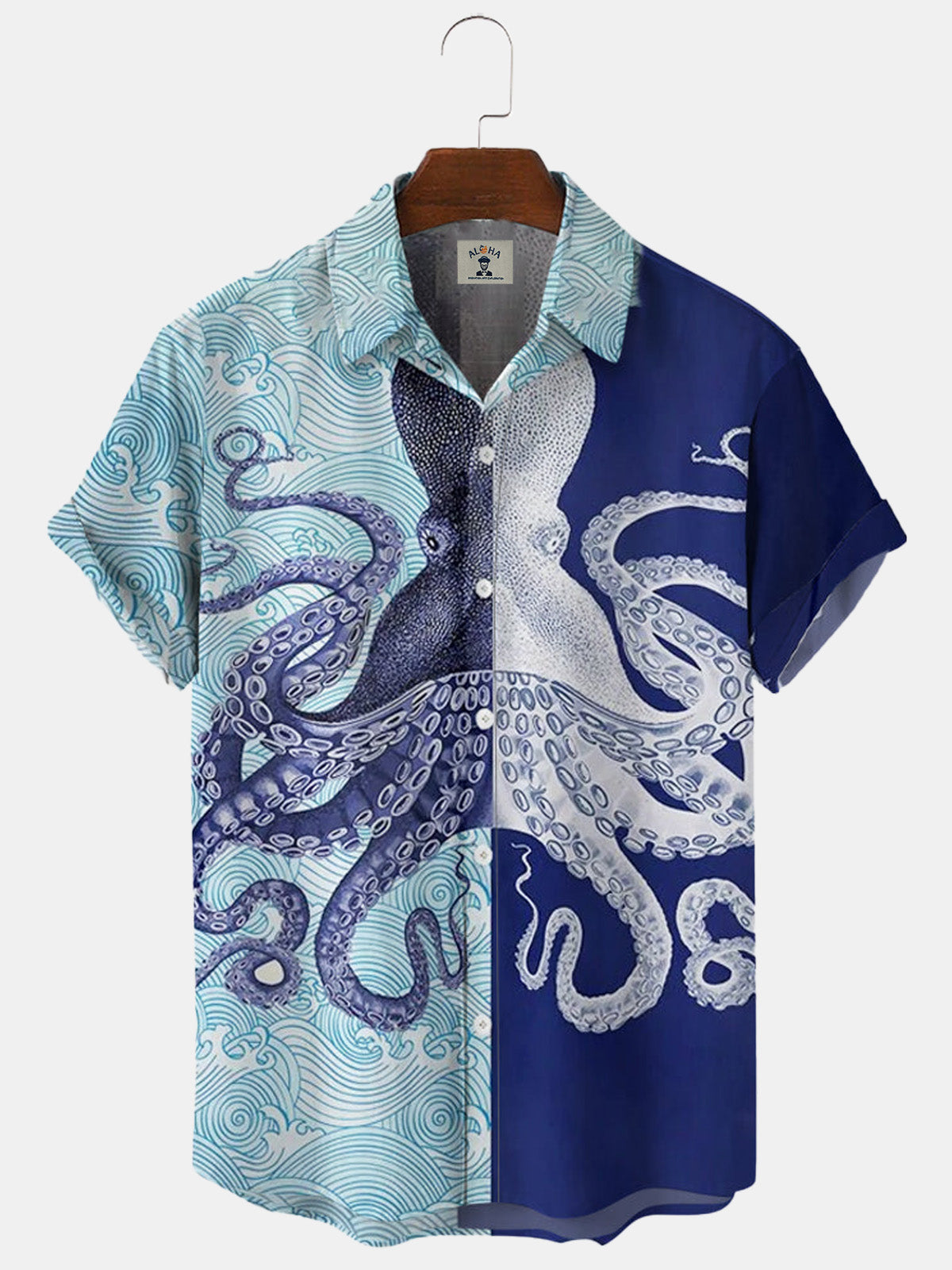 Men''s Beach Octopus Print Short Sleeve hawaiian Shirt