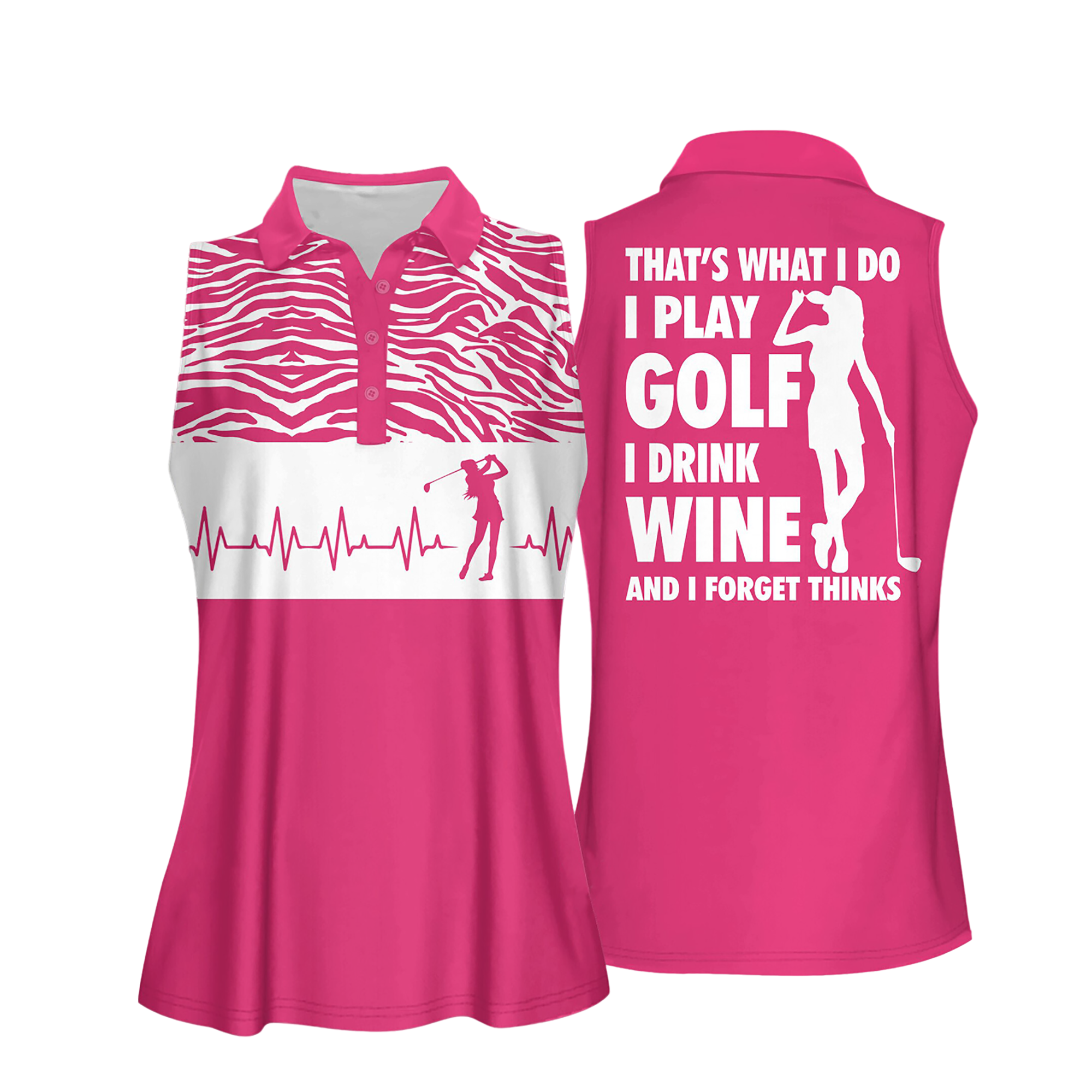 Golf Heart Beat I Play Golf I Drink Wine And I Know Things Women Short Sleeve Polo Shirt/ Sleeveless Polo Shirt