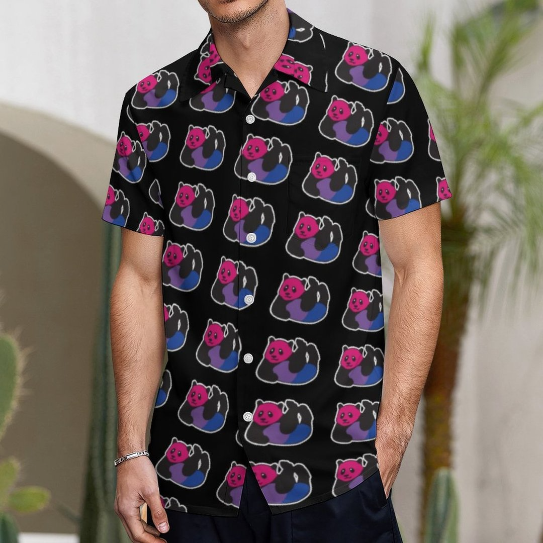 Bisexual Panda Lgbt Pride Hawaiian Vintage Shirt Mens Button Down Plus Size Tropical Hawaii Beach Shirts