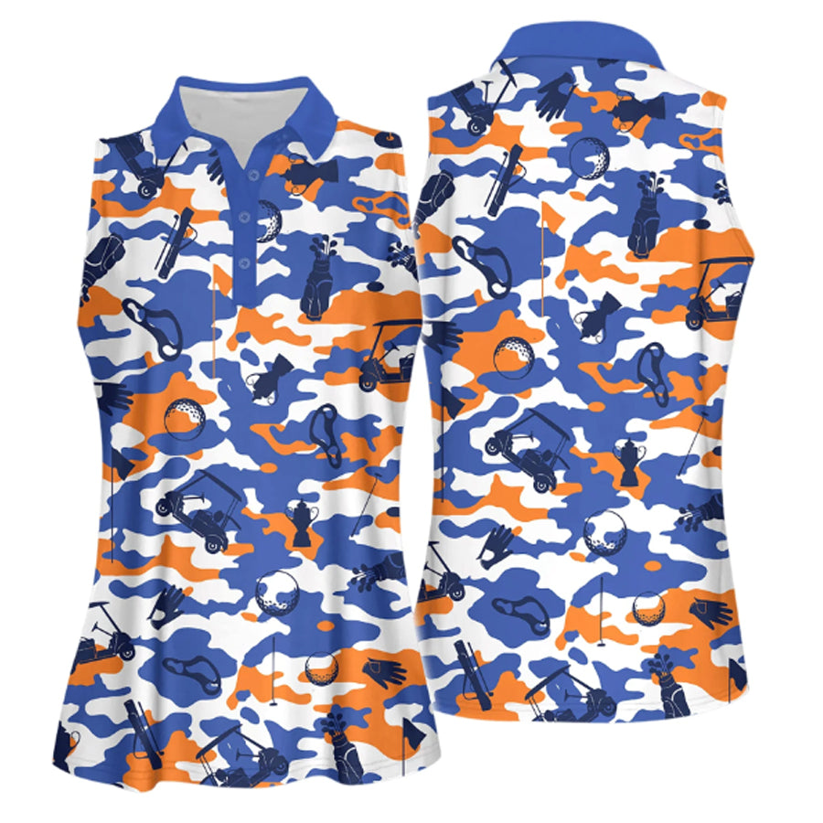Blue And Orange And White Golf Set Women Sleeveless Polo Shirt Sport