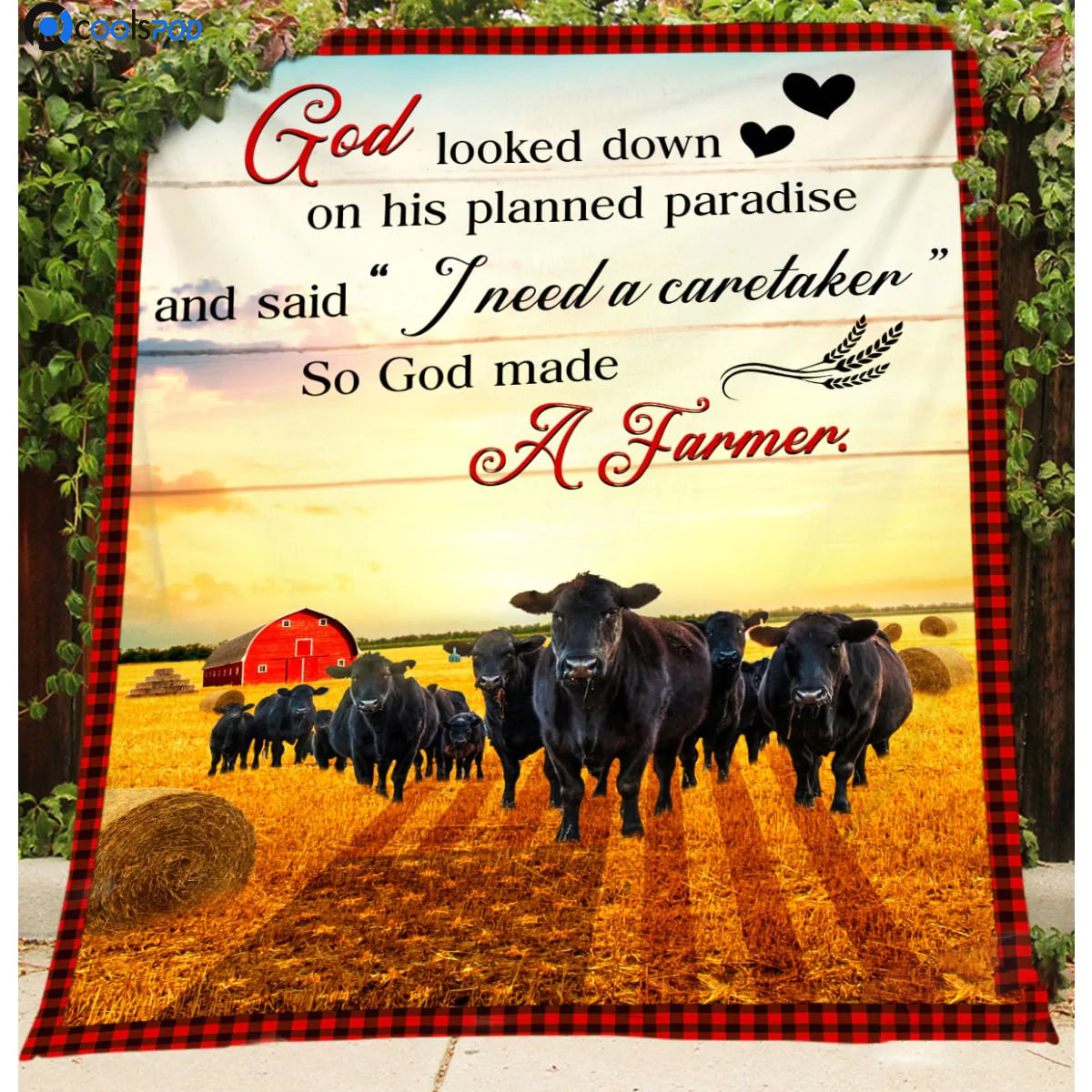 Black Angus Blanket/ So God Made A Farmer Throw Blanket/ Farm Fleece Sherpa Blanket/ Christmas Gift For Farmer