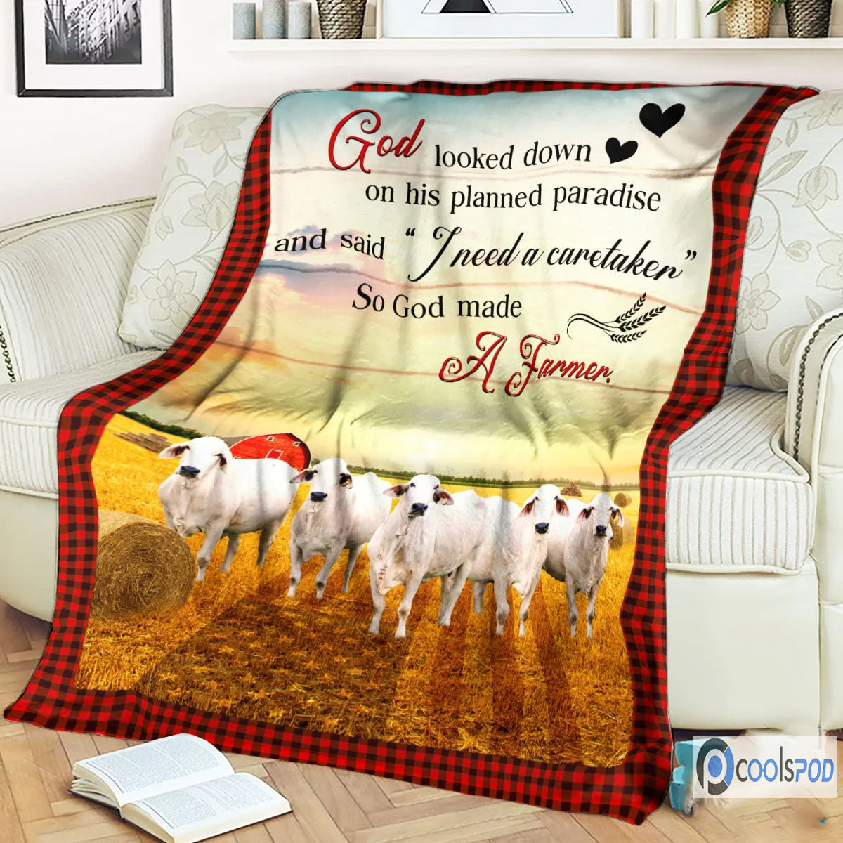 So God Made A Farmer Throw Blanket/ Fleece Sherpa Brahman Blanket/ Cow Blanket For Her/ Present To Farm Lover