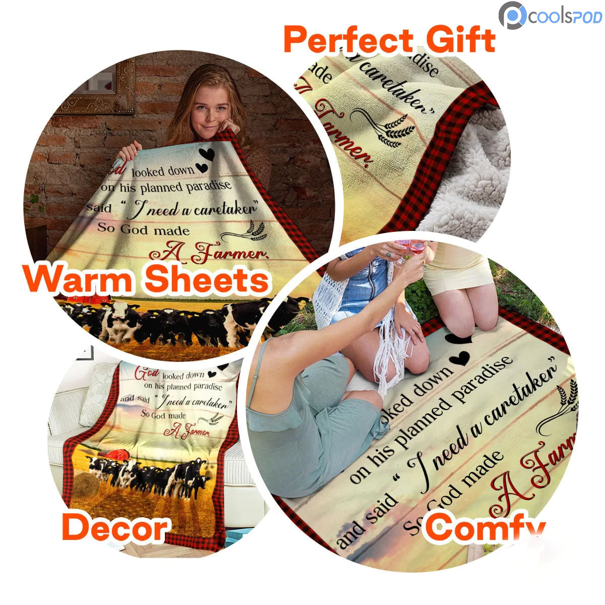 Holstein Fleece Sherpa Blanket/ So God Made A Farmer Throw Blanket/ Christmas Gift For Farmer/ Farm Sofa Cozy Blanket