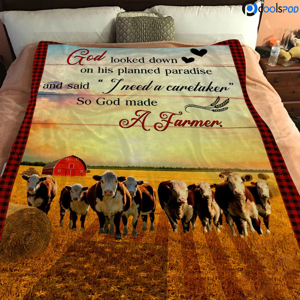 Hereford Fleece Blanket/ So God Made A Farmer Throw Blanket/ Farm Blanket Bedding Decor/ Sofa Farm Decoration