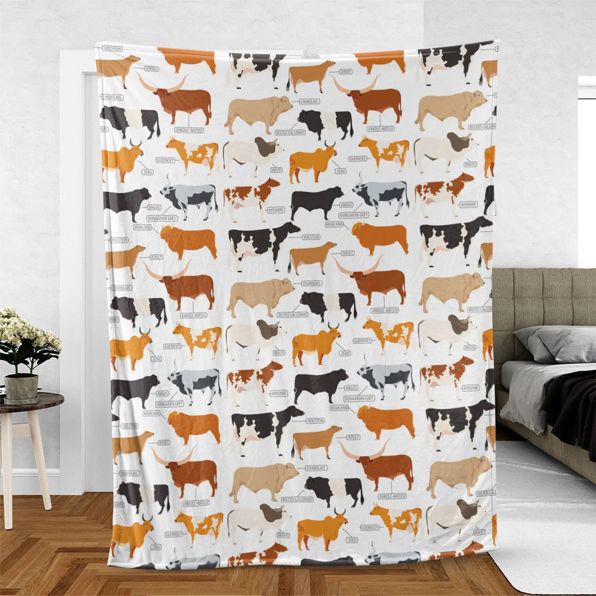 Cattle Breed Pattern Blanket/ Farm Fleece Sherpa 60x80 Blanket/ Farm Blanket/ Cute Animal Warm Soft Cozy Blanket