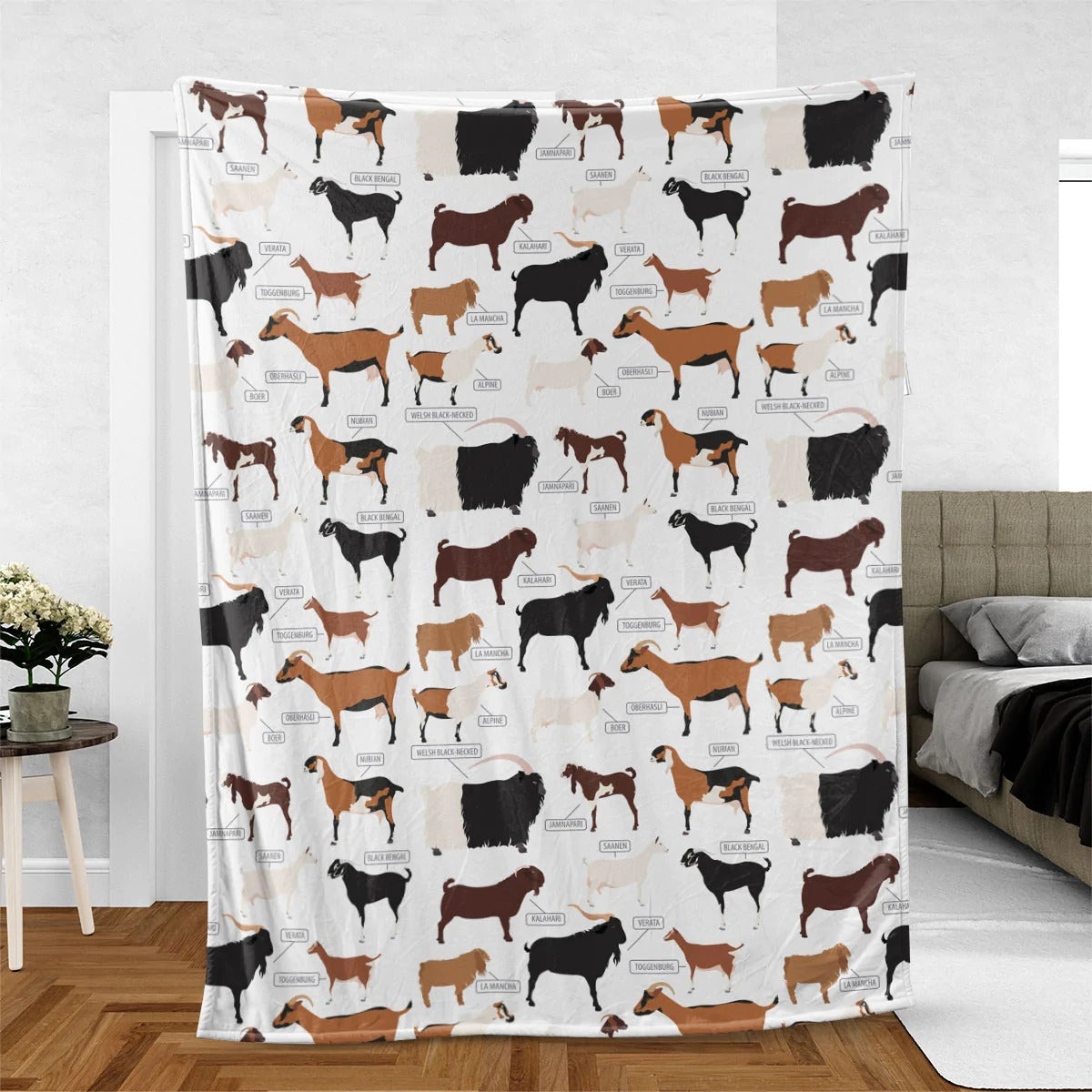 Goat Breed Pattern Blanket Farm Blanket Fleece Sherpa Animal Blanket Gift For Farmer Goat Baby Blanket