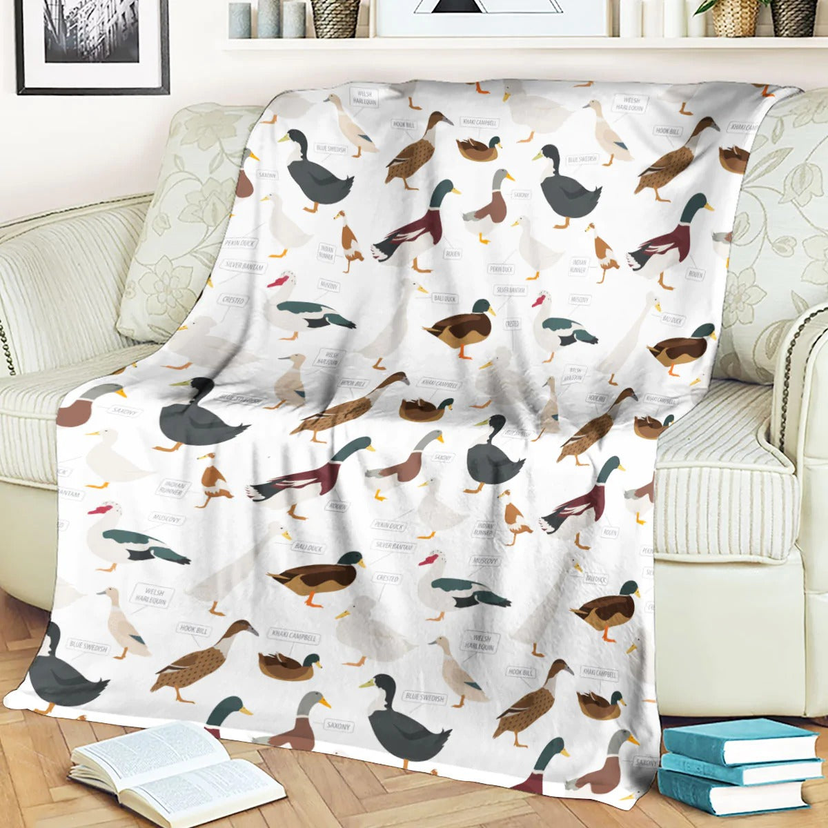 Duck Breed Pattern Blanket/ Fleece Sherpa Duck Blanket/ Warm Cozy Soft Premium Baby Blanket/ Gift For Duck Lover