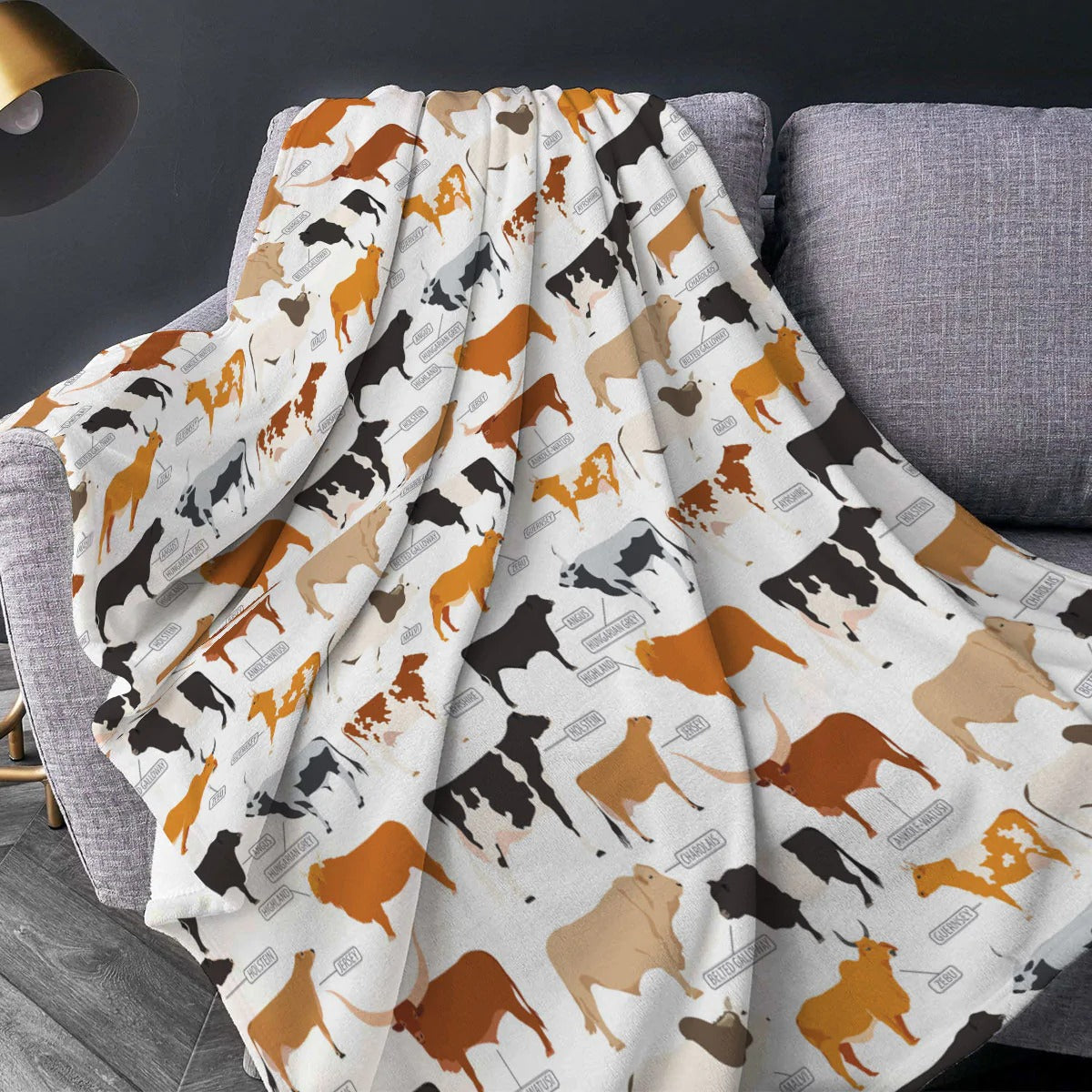 Cattle Breed Pattern Blanket/ Farm Fleece Sherpa 60x80 Blanket/ Farm Blanket/ Cute Animal Warm Soft Cozy Blanket